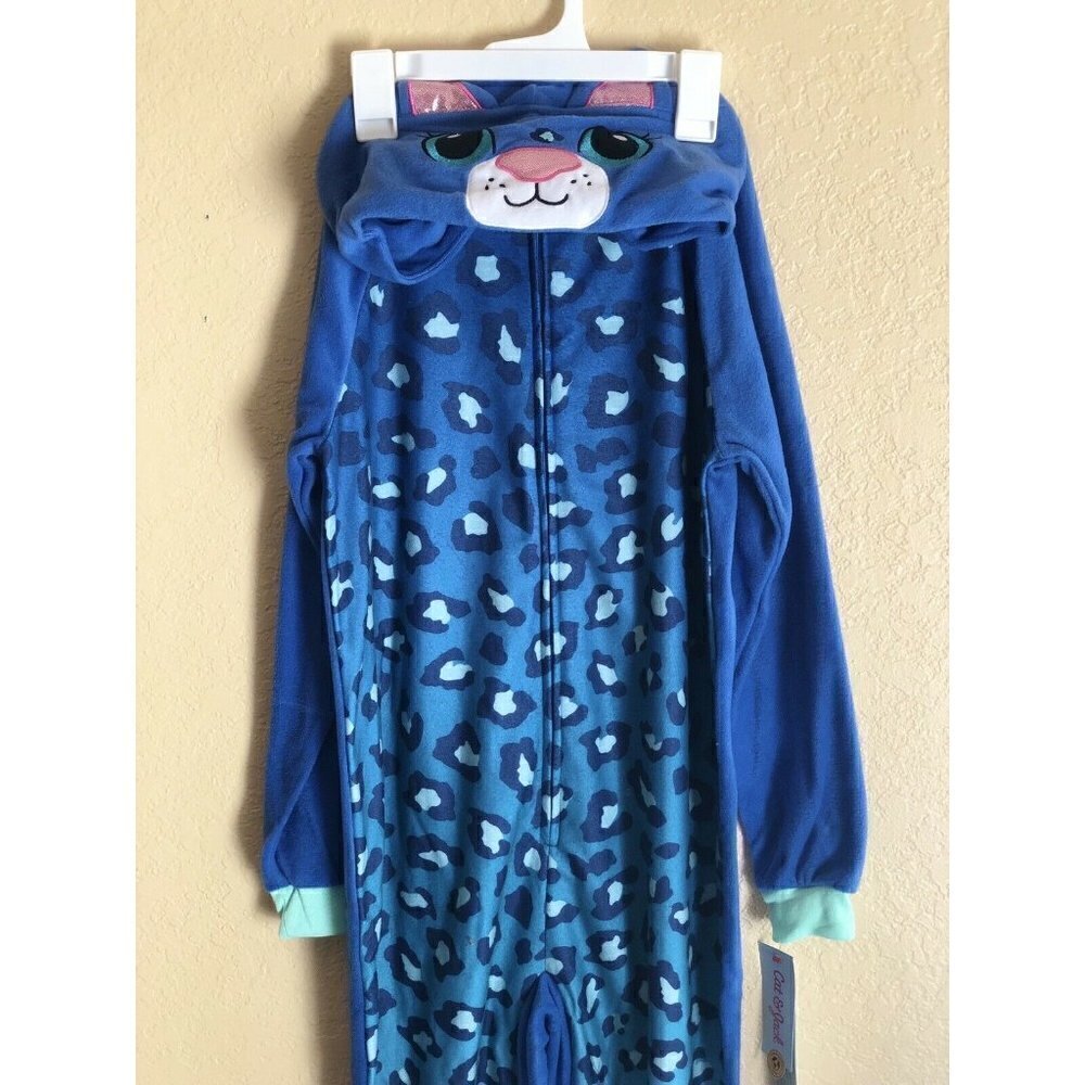 Cat And Jack Girls Spotted Dino Hooded One Pc Fleece Pajamas size L(10-12) - Picture 7 of 7